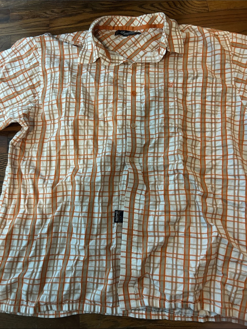 Casual Orange Plaid Short-Sleeve Button-Down Shirt